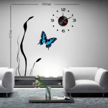 Sticker horloge papillon bleu