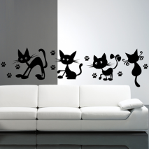 Sticker mural 4 petits chats coquins